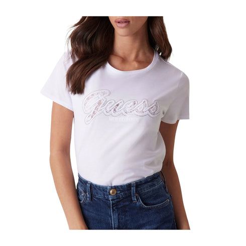 Guess T-shirt T-shirt Donna con logo in pizzo Bianco - Francavilla Moda